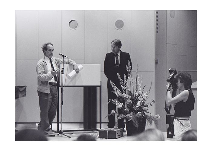 Robert Frank bei der Preisverleihung am 4.06.1985 im Musikinstrumentenmuseum Berlin, Mitte: Gert Koshofer
