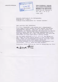 Brief von Liselotte Strelow an Dr. Gerhard Schröder, Präsident der DGPh, 7. Mai 1976