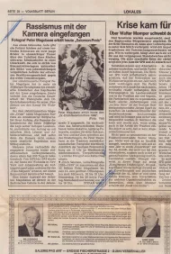 Stefan Woll: „Rassismus mit der Kamera eingefangen“, in: Volksblatt Berlin, 21. April 1986