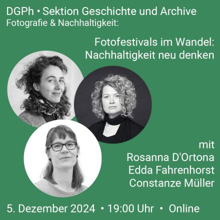 "Fotofestivals im Wandel: Nachhaltigkeit neu denken". Mit Rosanna d'Ortona, Edda Fahrenhorst und Constanze Müller.