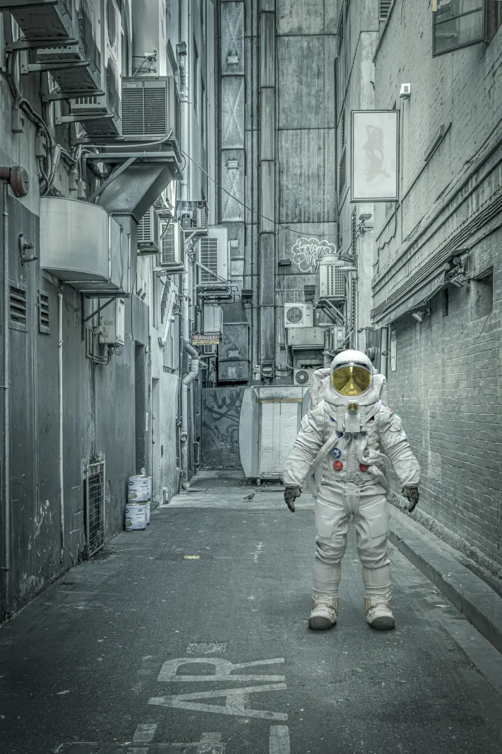 Astronaut, Brisbane, Australien 2018, CGI-Backplane