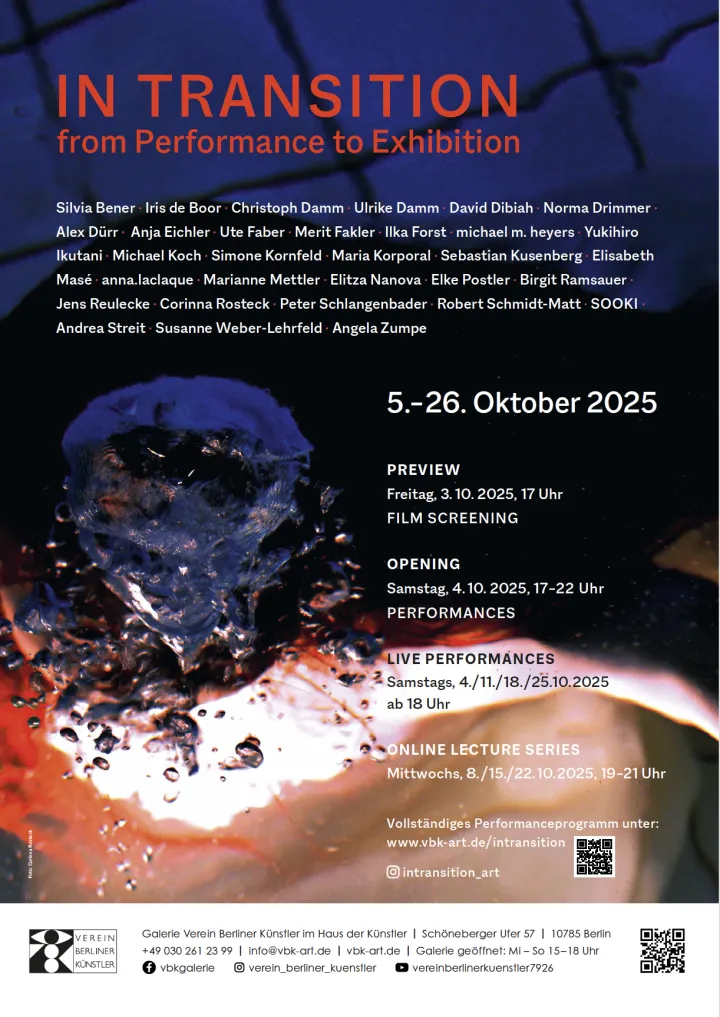 Mit vielseitigen Performances, Aktionen und Happenings wird ein umfassendes Programm von 35 internationalen Künstler*innen angeboten, in dem zeitbasierte, Bildende Kunst und Medienkunst ineinandergreifen. Übergänge, Transformationen und Perspektivwechsel werden erfahrbar – eine Fusion von Live-Act und Ausstellungsformat.