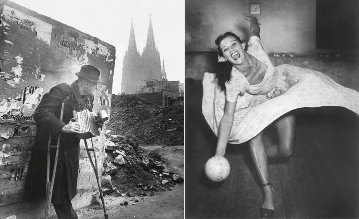 links:Kriegsheimkehrer, Köln 1948 © Hannes Kilian, courtesy Johanna Breede PHOTOKUNST / rechts: Lisa Stammer 1949 © Hannes Kilian, courtesy Johanna Breede PHOTOKUNST