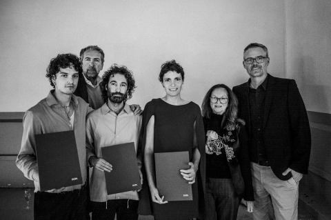 DGPh 4Ward | EMERGING PHOTOGRAPHER AWARD. (Elliott Kreyenberg, Thomas Gerwers, Marco Dirr, Mika Sperling, Celina Lunsford, Thomas Alscheid, fom left to right). Leica Gallery Paris. Award ceremony. © Ruediger Glatz