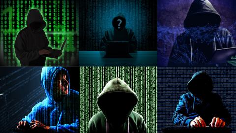 Esther Kersley. Composite of the "cliched" cyber image: Clockwise from left to right: Image 1, Flickr, Christoph Scholz, Image 2, Pixaby, Image 3, PICSHADOW8672, Pixahive, Image 4, Flickr, Richard Patterson, Image 5, Pixaby, Image 6, Wikimedia Commons, David Whelan.