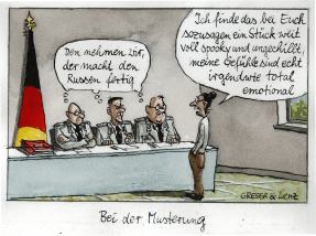 Rückblende 2025, 2. Preis KarikaturGreser & Lenz, „Musterung“, F.A.Z., 12.07.2025