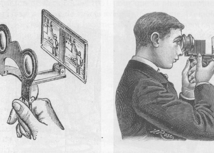 Betrachtung einer Stereofotografie durch ein Stereoskop; veröffentlicht in: Frizot, Michel. L’Homme Photographique. Une Anthologie. Paris: Hazan, 2018, S. 182. 